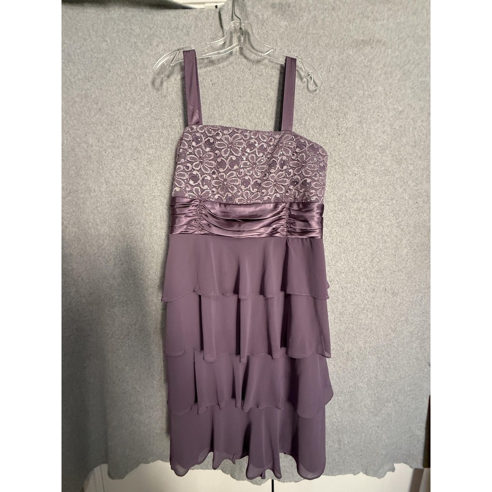 R&M Richards Woman Dress Womens 18W Purple Lace‎ Tiered Chiffon Sequin Party